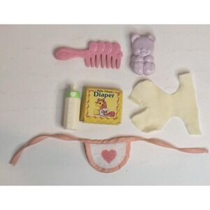 Vintage My Little Pony G1 Baby Pony Accessories Lot Diaper Box Bib Bottle Brush